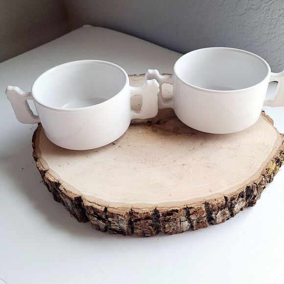 Vtg Holstein Cows Calf Double Handle Soup Bowls Mugs Farmhouse Stackable - Picture 5 of 6